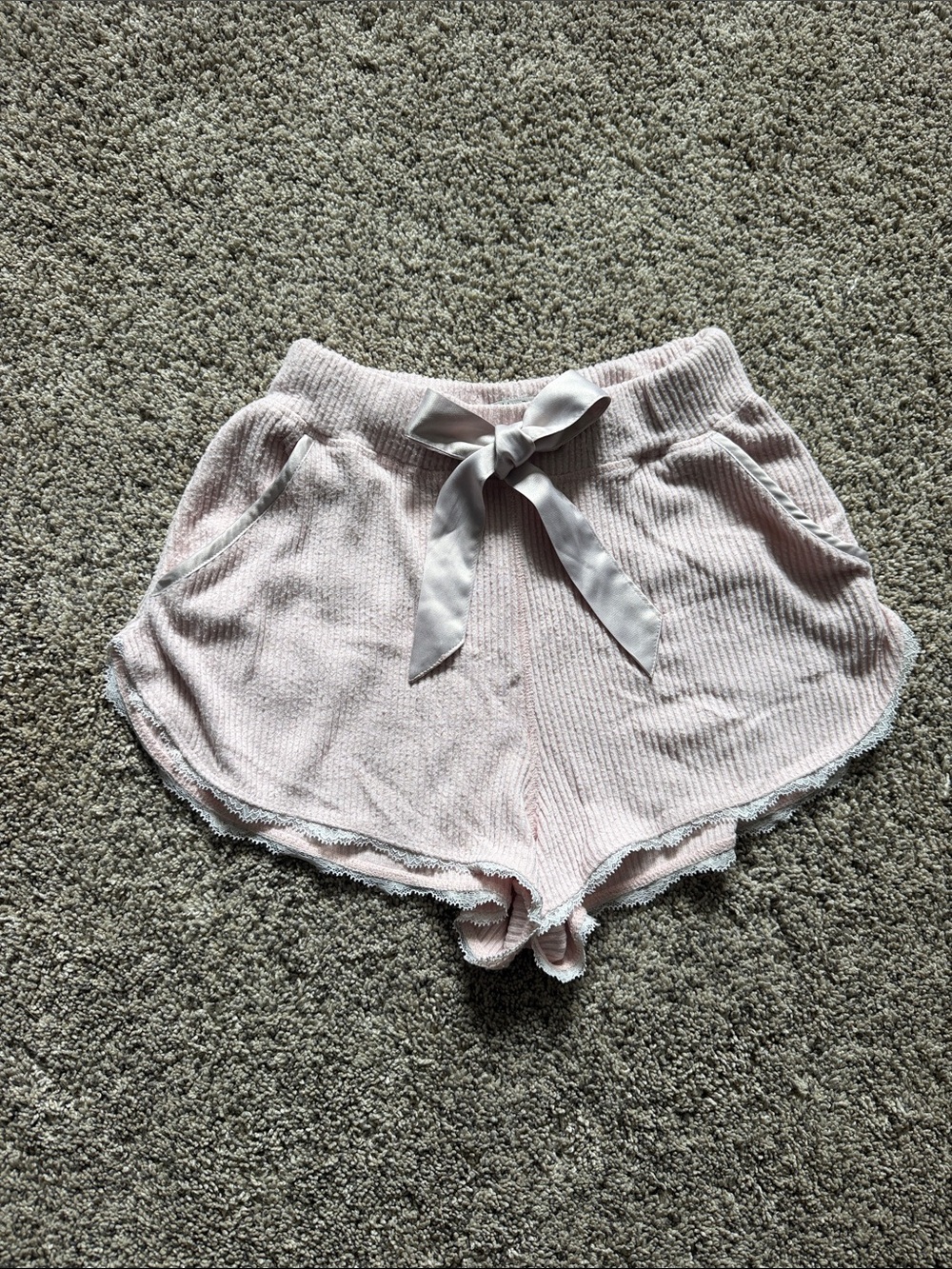 Abercrombie & Fitch Pale Pink Ribbed Sleep Shorts with Satin Bow